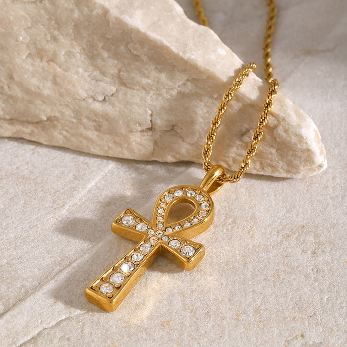 18K Gold-Plated Stainless Steel Cross Pendant Necklace - Simple Titanium Steel Jewelry for Men and Women