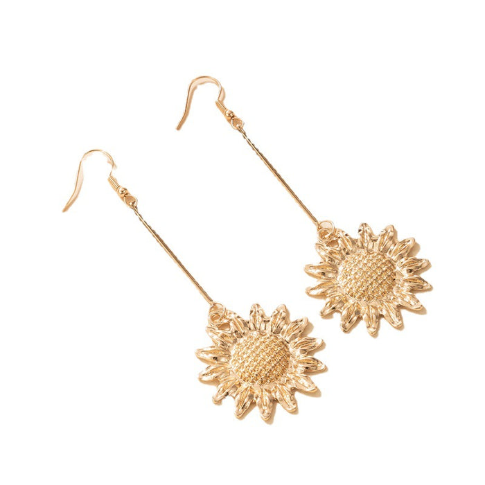 Alloy sunflower ear hook geometric flower earrings