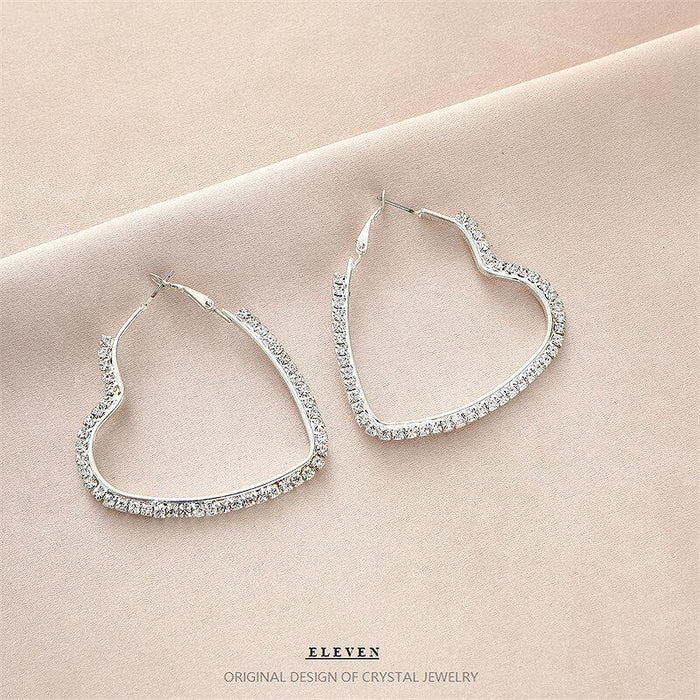 Silver Heart Hoop Earrings - Rhinestone Jewelry with a Luxury Touch