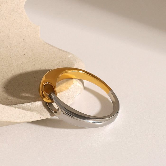 Elegant 18K Gold Plated Stainless Steel Ring with Textured Finish