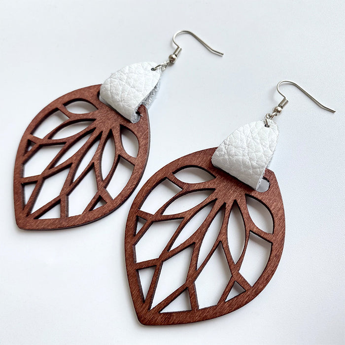 Wooden hollow leaf earrings