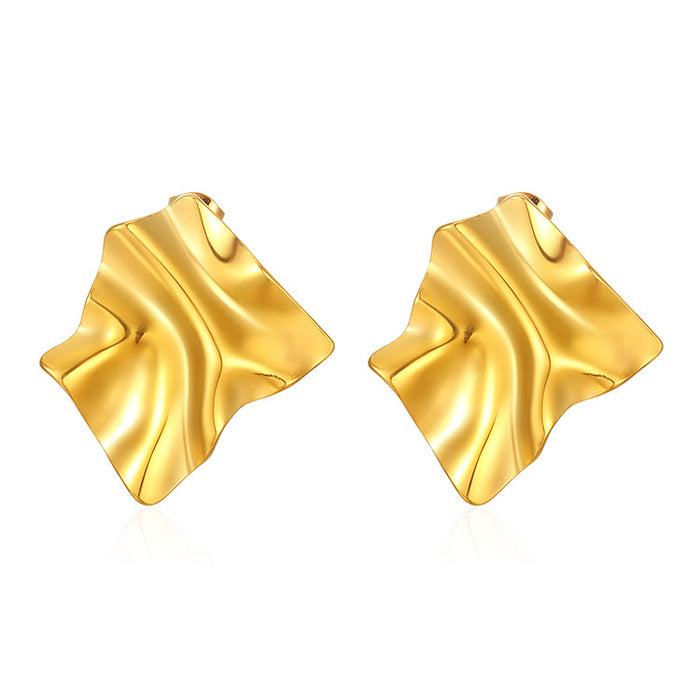 French retro stainless steel earrings 18K gold-plated irregular niche earrings