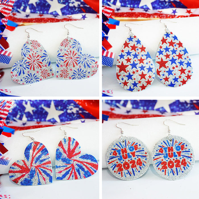 Independence Day Shiny Firework Earrings with Tie-Dye Patriotic Design