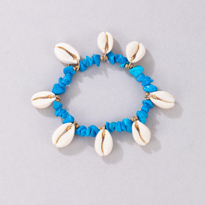 Bohemian-Style Shell and Pebble Anklet with Geometric Bead Design