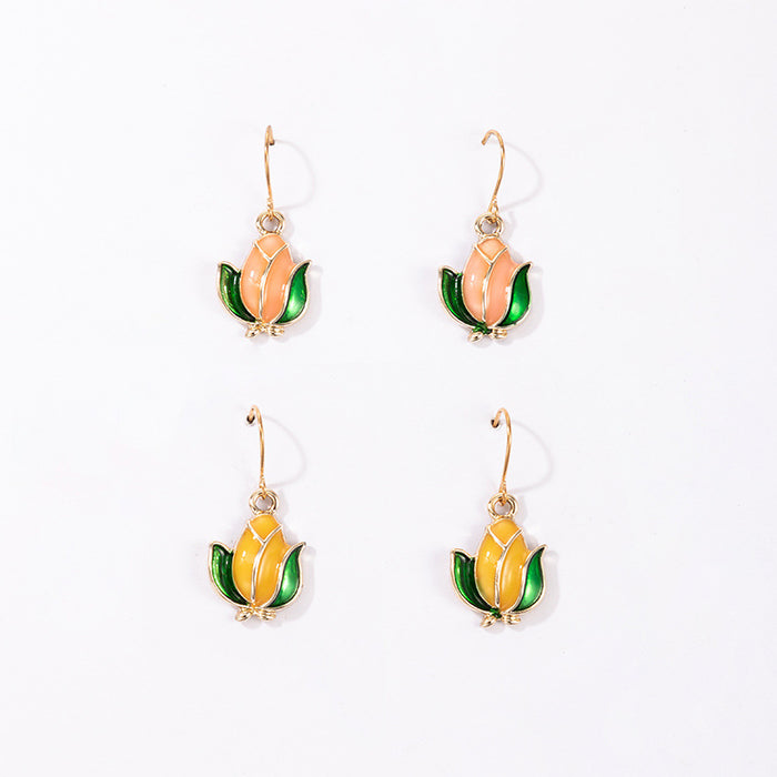 Floral Color Drop Ear Hook Set Geometric Irregular Earrings Two-Piece Set