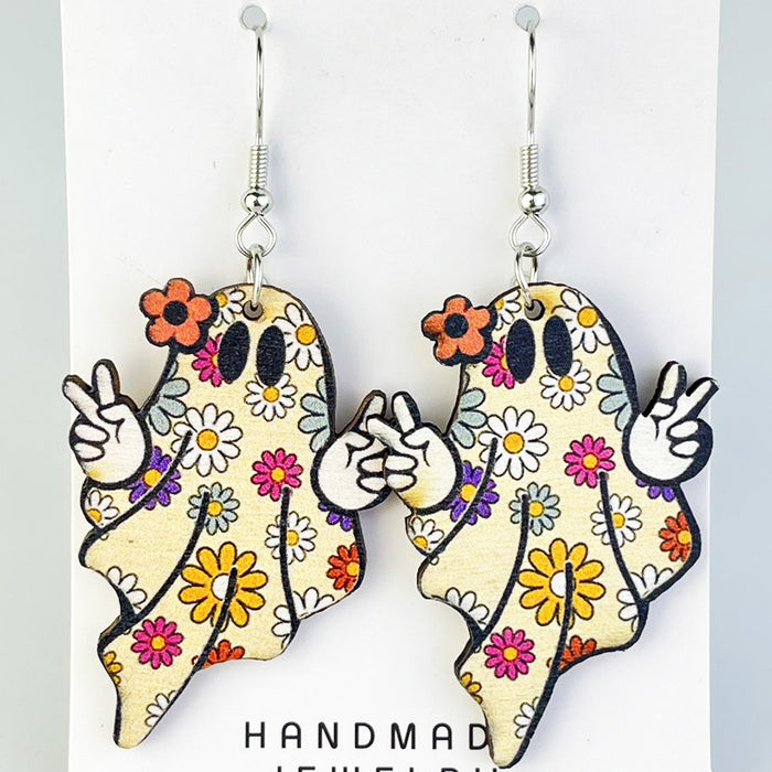 Autumn Floral Ghost Earrings with Bohemian Pumpkin and Thanksgiving Designs