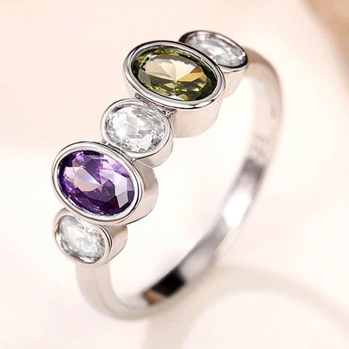 Colored zircon ring Korean version platinum plated ring