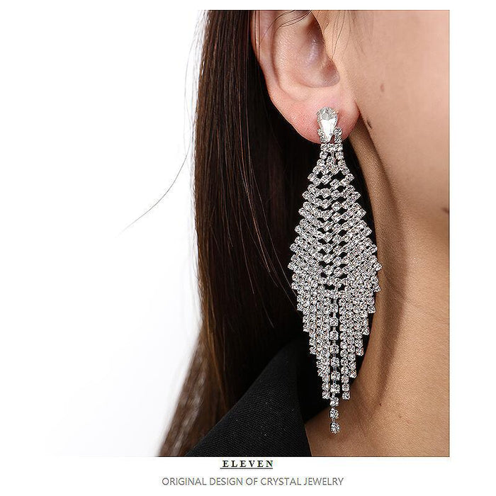 Exaggerated Chain Tassel Earrings - Long Rhinestone Dangles for a Modern Look