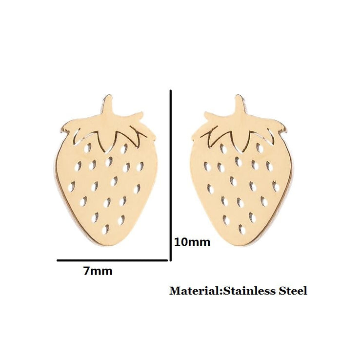 Pendientes de acero inoxidable con forma de fresa y manzana: joyas asimétricas y divertidas con forma de fruta