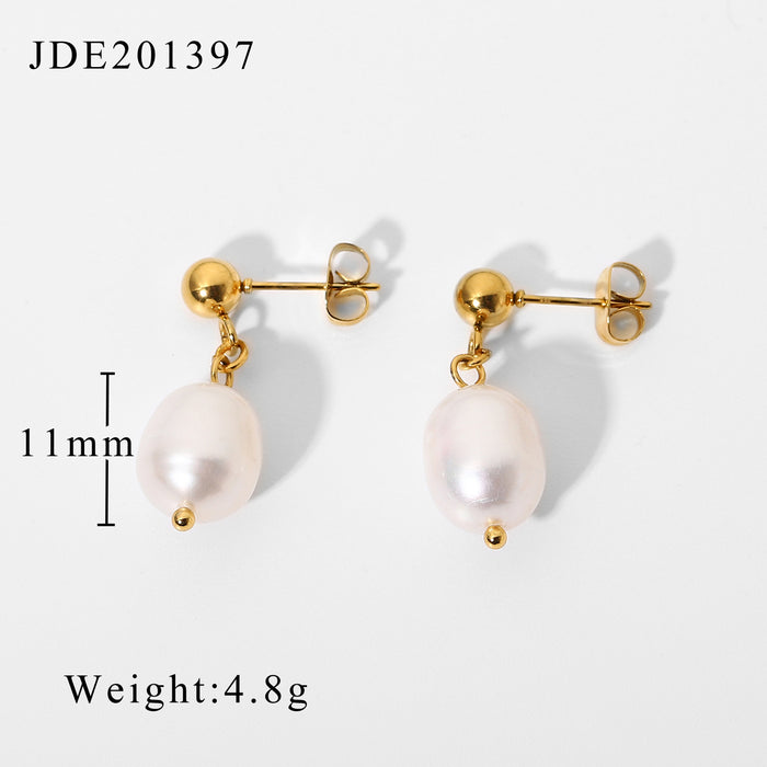 Pendientes de perlas naturales de acero inoxidable: joyas colgantes de moda para mujeres