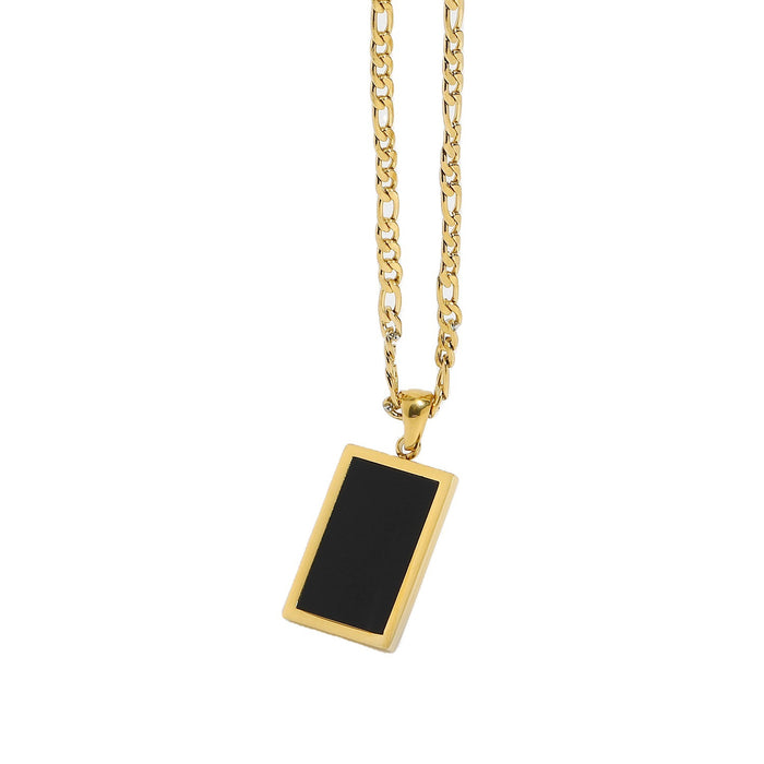 Rectangle Abalone Malachite Onyx Shell Pendant Necklace - Stainless Steel Electroplated Chain with Lock Clasp