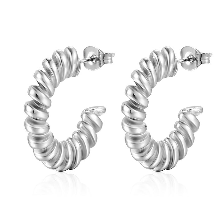 C-shaped thread twist earrings, retro simple titanium steel earrings wholesale