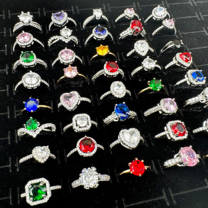 Colored zircon inlaid heart-shaped rings, wholesale of open stainless steel rings