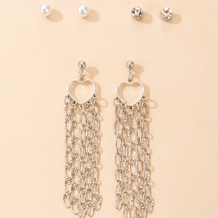 Geometric tassel earrings three-piece metal diamond stud earrings combination set