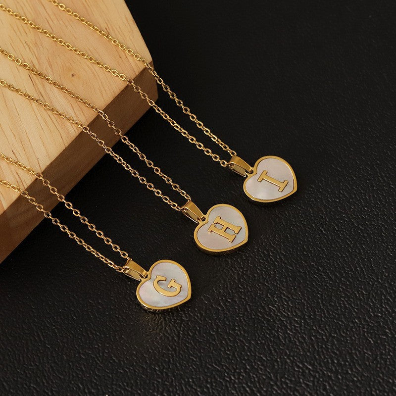 European and American 18K gold heart clavicle necklace, mother-of-pearl pendant letter necklace