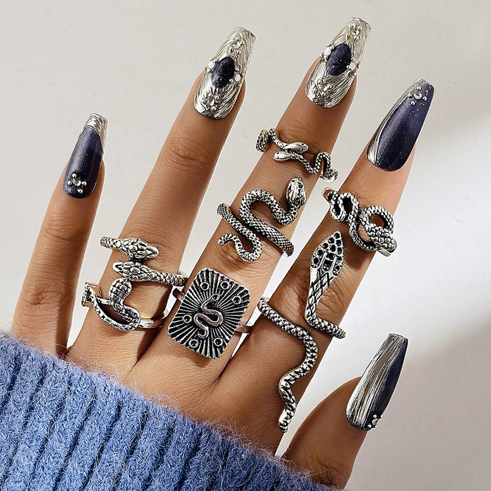 Juego de anillos con diseño de serpiente estilo gótico punk: anillos con animales exagerados y únicos para Halloween