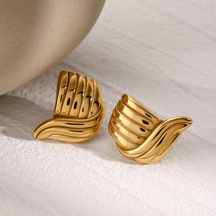 18K Gold Stainless Steel Wave Earrings - Trendy New Titanium Steel Jewelry