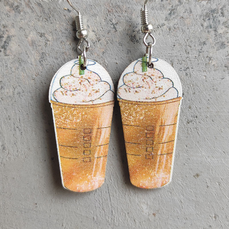 Wooden drink cup earrings