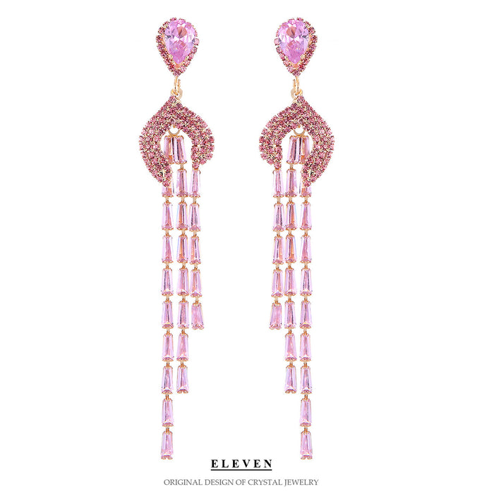 Silver Needle Asymmetrical Tassel Earrings - Exaggerated Rhinestone Jewelry for Women