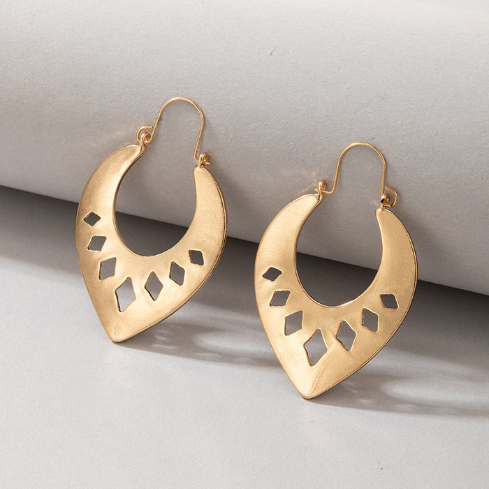 Alloy U-shaped teardrop hollow diamond earrings