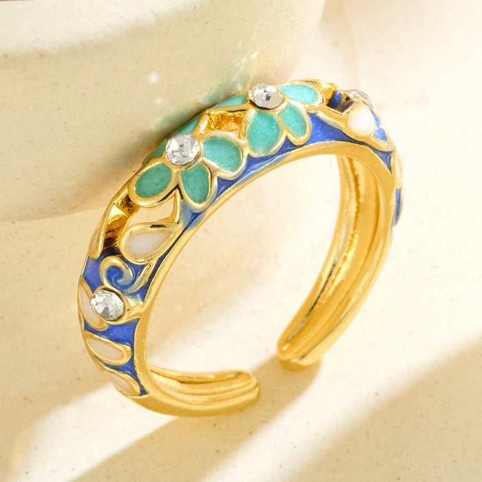 Wholesale dripping flower diamond-encrusted open rings