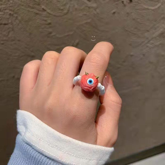 Funny little monster rice bead elastic index finger ring