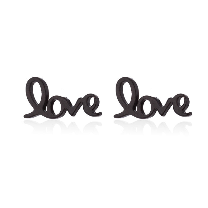 LOVE Letter Stainless Steel Stud Earrings - Retro Black Couple Jewelry