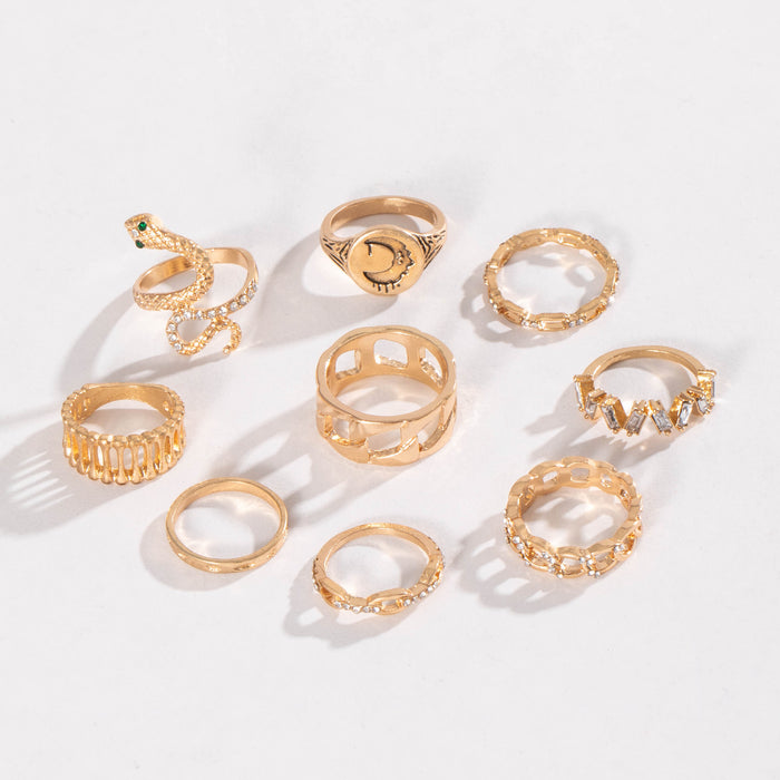 Snake Open Ring Set - Geometric Multi-Knuckle Nine-Piece Set