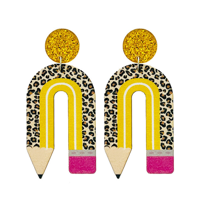 Wooden school pencil earrings