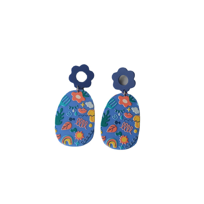 Geometric colorful earrings retro INS style rectangular flower earrings