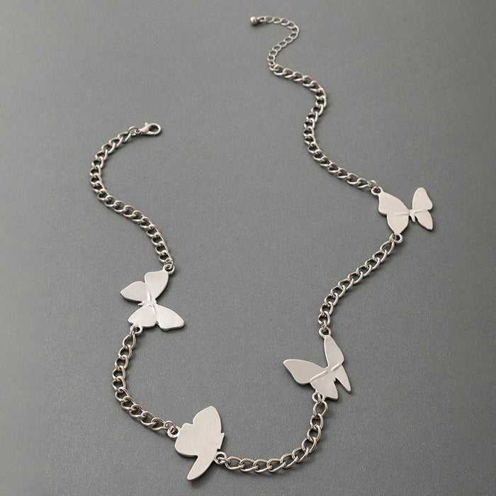 Trendy Butterfly Silver Necklace with Animal Metal Clavicle Chain