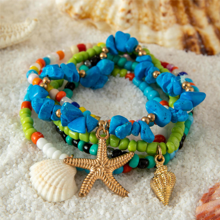 Starfish and Shell Bracelet Set - Colorful Bead Jewelry for Summer