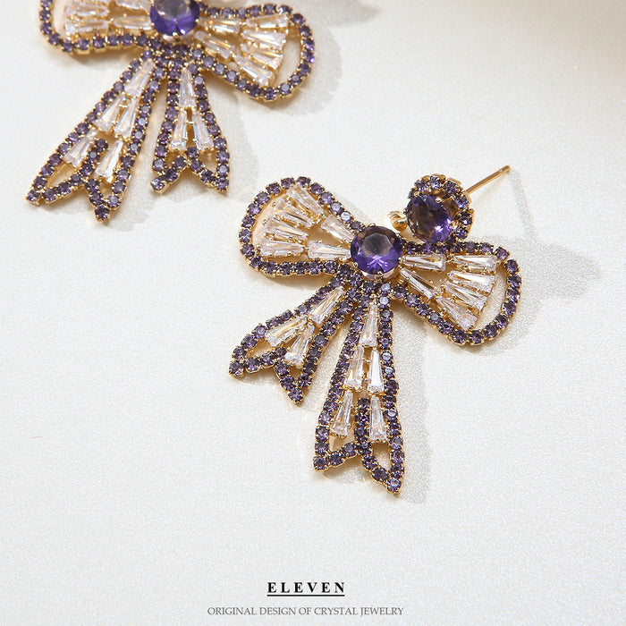 Korean Bowknot Earrings - Exaggerated Zircon Jewelry with a Colorful Design