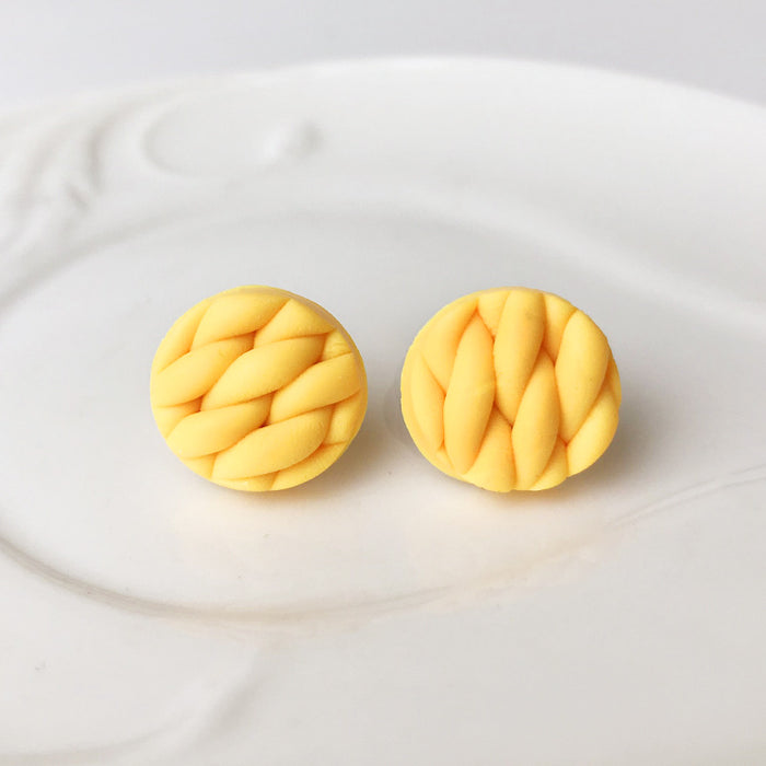 Woven Texture Soft Clay Stud Earrings in a Stylish Design with Handmade Polymer Clay, Simple and Round