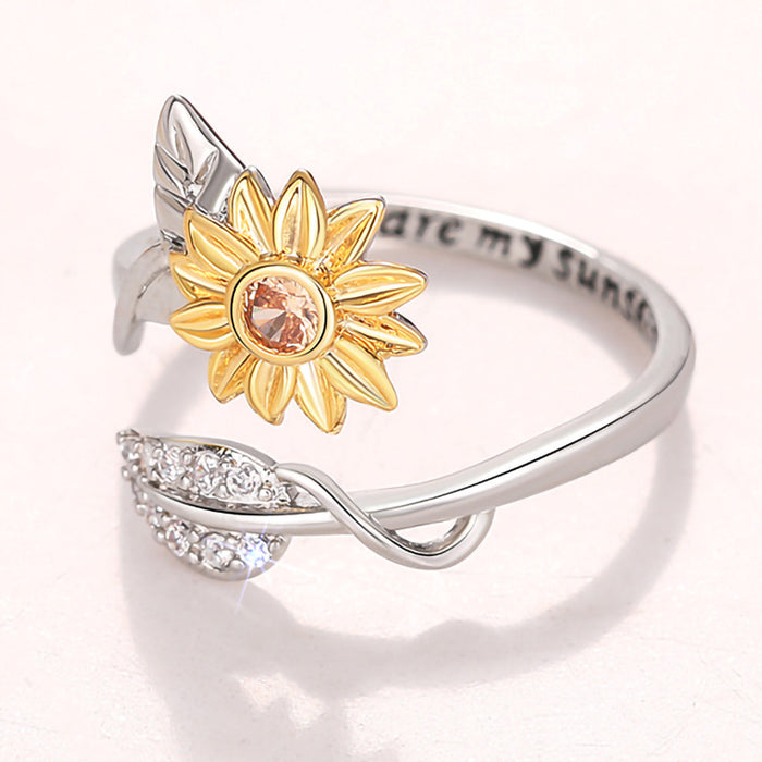 Sunflower flower adjustable ring realistic lettering fashion ring