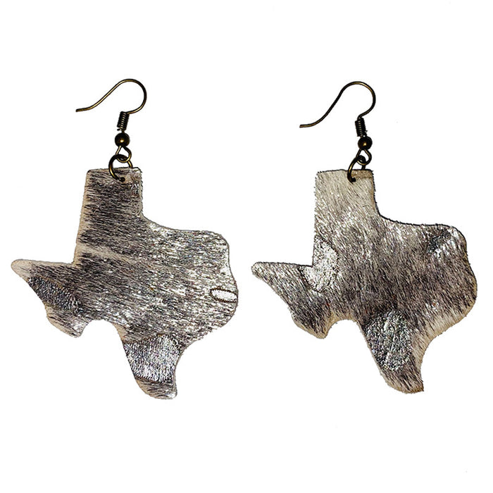 Leopard Print Leather Earrings - Texas Map Fur Design