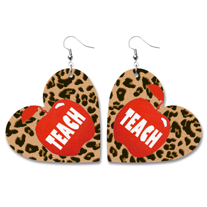 PU Leather Heart-Shaped Sports Earrings for Teachers' Day Gift