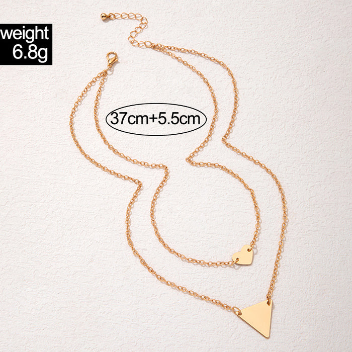 Double Layered Triangle and Heart Pendant Necklace - Chic and Modern Accessory