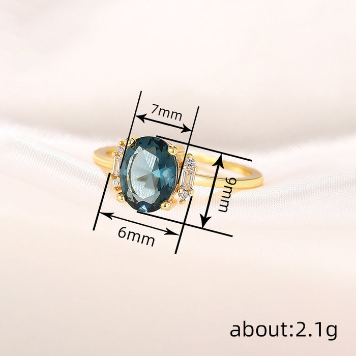 Women's zircon oval ring classical palace style light luxury