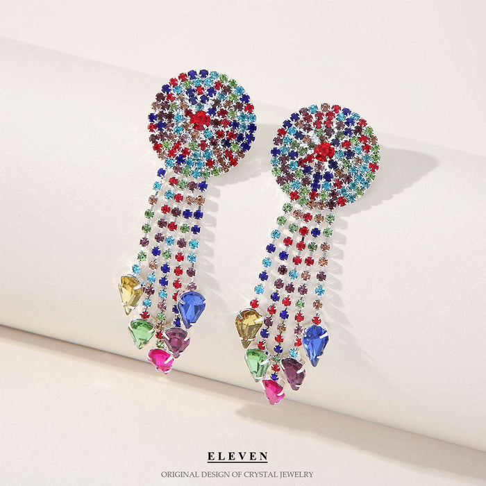 Blue full diamond tassel chain earrings