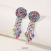 Blue full diamond tassel chain earrings