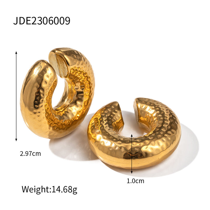 Pendientes de clip en forma de C con textura de acero inoxidable de diseñador: joyas cilíndricas chapadas en oro de 18 quilates que no se decoloran