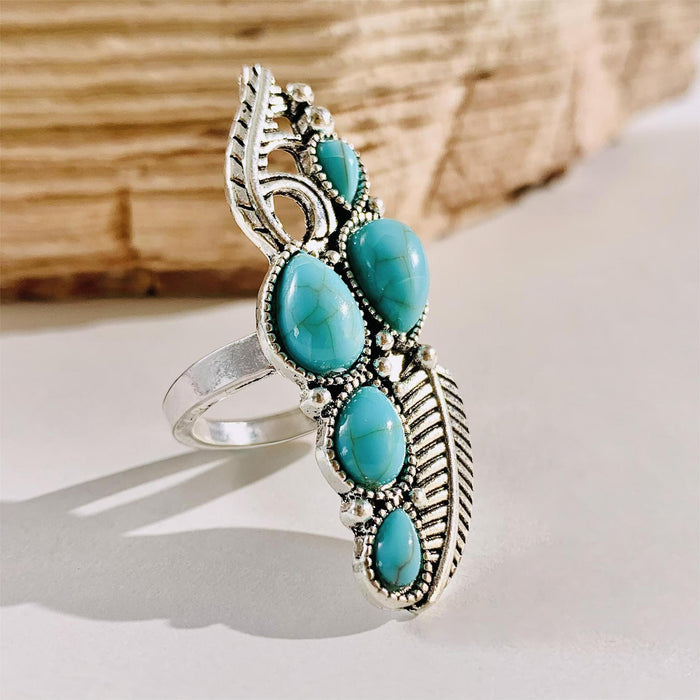 Bohemian Turquoise Feather Single Ring – Trendy Vintage Unique Design Band