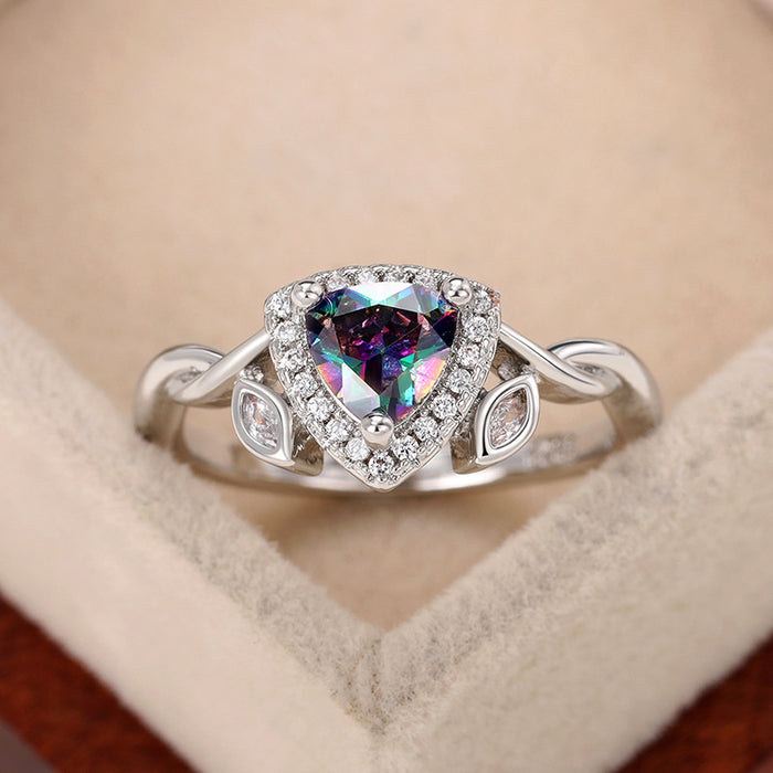 Colorful triangle ring pastoral style cute horse eye zircon female ring