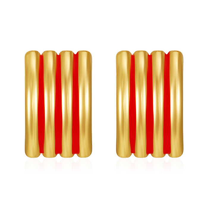 Internet celebrity love earrings, 18K gold square stripe earrings wholesale