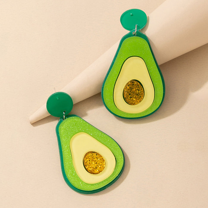 Acrylic Sequin Avocado Earrings Geometric Resin Fruit Earrings