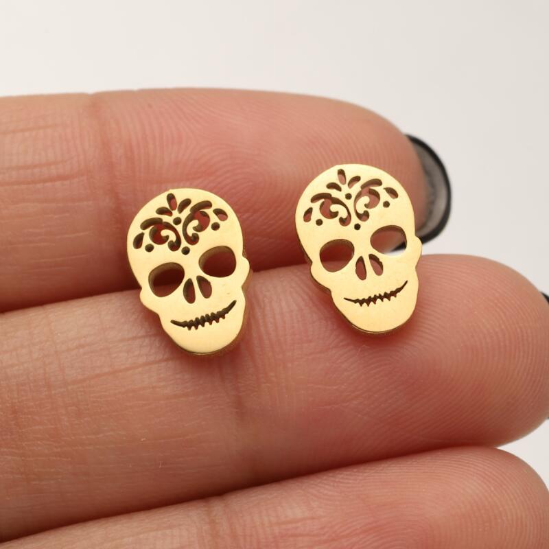 Skull Gothic Stainless Steel Stud Earrings - Bold and Edgy Halloween Jewelry