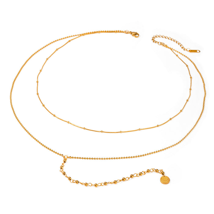 Stainless steel round bead multi-layer necklace 18K gold titanium steel clavicle chain