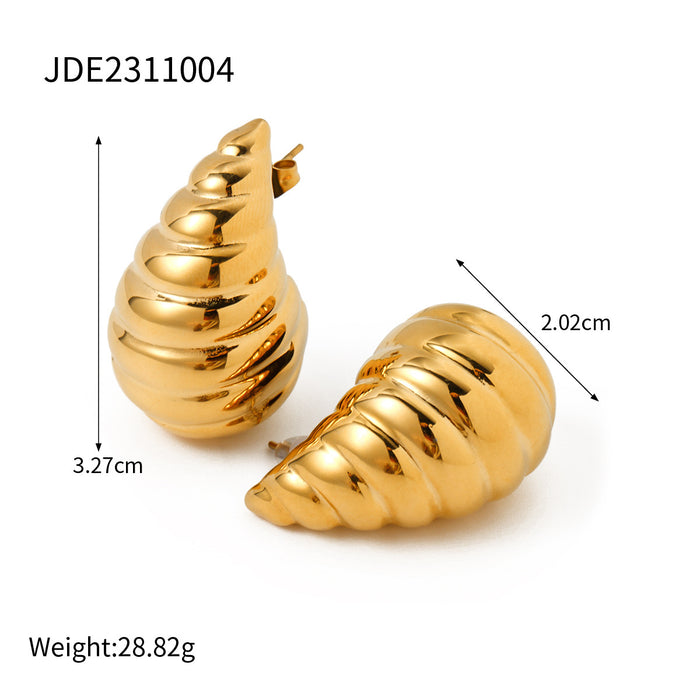 New 18K Gold Stainless Steel Twisted Teardrop Stud Earrings - Fashionable Gift Jewelry for Women