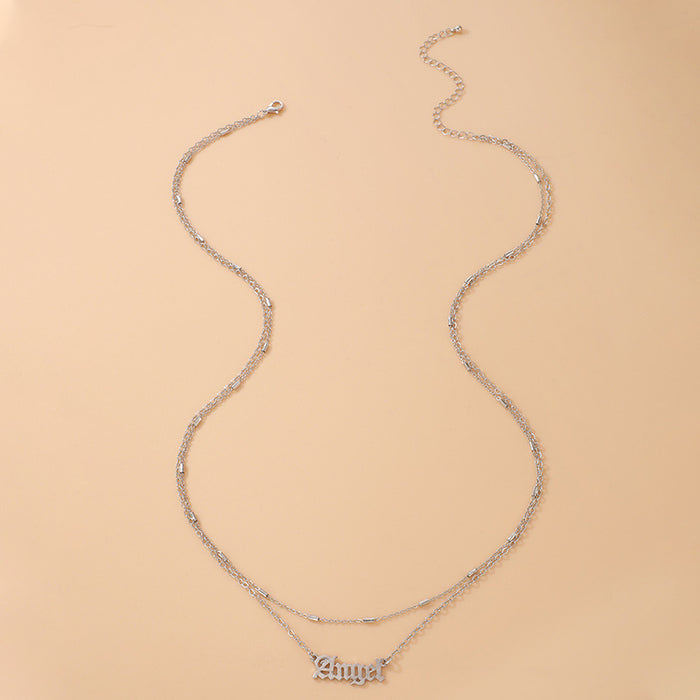 Alloy letter angel geometric chain double layer simple waist chain